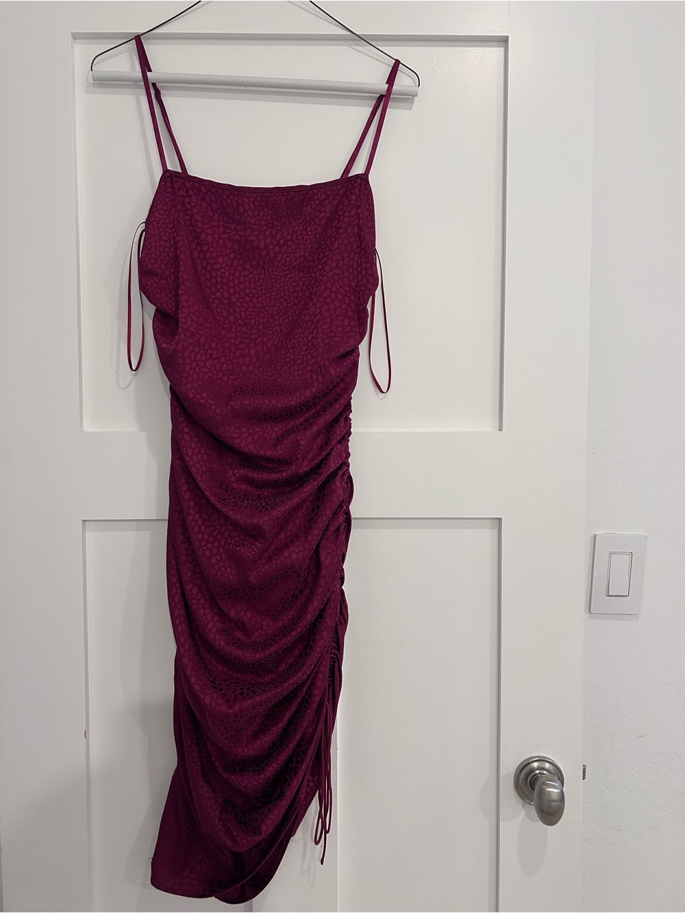 Women's Satin Ruched Leopard Jacquard Mini Dress